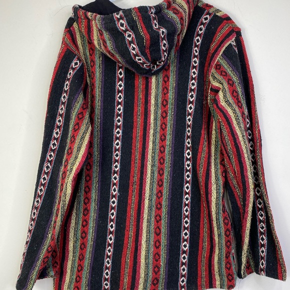 Vintage Hand Woven Baja Hoodie Multicolour Tapestry Wood Toggles Boho Hippie S - Picture 11 of 14